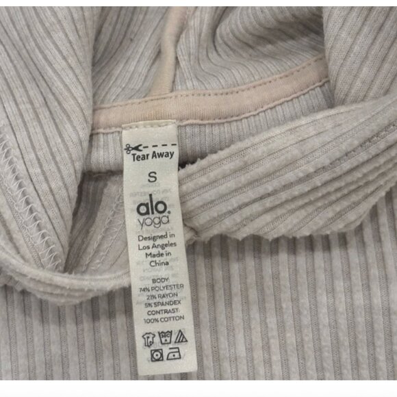 Alo Yoga Muse Crop Hoodie Pullover & Pants Ribbed SET Ivory Womens S - Picture 6 of 8